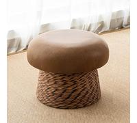 Repose-pieds Pouf Champignon, Banc d'entrée rétro en rotin tressé pour se chausser, Petit banc esthétique et charmant pour pied de lit et décoration de salon - Assise en similicuir(Nero,40*30cm)