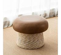 Repose-pieds Pouf Champignon, Banc d'entrée rétro en rotin tressé pour se chausser, Petit banc esthétique et charmant pour pied de lit et décoration de salon - Assise en similicuir(Wit,40*30cm)