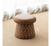 Repose-pieds Pouf Champignon, Banc d'entrée rétro en rotin tressé pour se chausser, Petit banc esthétique et charmant pour pied de lit et décoration de salon - Assise en similicuir(Nero,30*27cm)