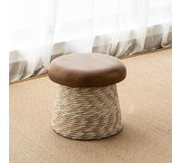 Repose-pieds Pouf Champignon, Banc d'entrée rétro en rotin tressé pour se chausser, Petit banc esthétique et charmant pour pied de lit et décoration de salon - Assise en similicuir(Wit,30*27cm)