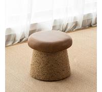 Repose-pieds Pouf Champignon, Banc d'entrée rétro en rotin tressé pour se chausser, Petit banc esthétique et charmant pour pied de lit et décoration de salon - Assise en similicuir(Brown,30*27cm)