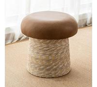 Repose-pieds Pouf Champignon, Banc d'entrée rétro en rotin tressé pour se chausser, Petit banc esthétique et charmant pour pied de lit et décoration de salon - Assise en similicuir(Wit,40*40cm)