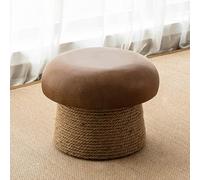 Repose-pieds Pouf Champignon, Banc d'entrée rétro en rotin tressé pour se chausser, Petit banc esthétique et charmant pour pied de lit et décoration de salon - Assise en similicuir(Brown,40*30cm)