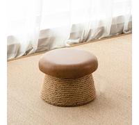 Repose-pieds Pouf Champignon, Banc d'entrée rétro en rotin tressé pour se chausser, Petit banc esthétique et charmant pour pied de lit et décoration de salon - Assise en similicuir(Brown,30*21cm)