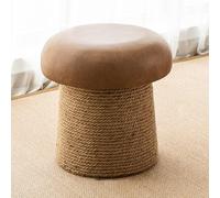Repose-pieds Pouf Champignon, Banc d'entrée rétro en rotin tressé pour se chausser, Petit banc esthétique et charmant pour pied de lit et décoration de salon - Assise en similicuir(Brown,40*40cm)