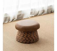 Repose-pieds Pouf Champignon, Banc d'entrée rétro en rotin tressé pour se chausser, Petit banc esthétique et charmant pour pied de lit et décoration de salon - Assise en similicuir(Nero,30*21cm)