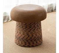 Repose-pieds Pouf Champignon, Banc d'entrée rétro en rotin tressé pour se chausser, Petit banc esthétique et charmant pour pied de lit et décoration de salon - Assise en similicuir(Nero,40*40cm)