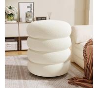 Repose-pieds rond en sherpa moderne pour salon, chambre à coucher, doux, compact, rembourré, repose-pieds rembourré, repose-pieds rembourré, blanc (35 x 35 x 40 cm)