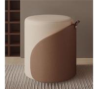 Repose-pieds rond moderne en cuir marron pour salon, chambre à coucher et entrée - Repose-pieds élégant avec détails en fourrure douce - Décoration d'intérieur polyvalente