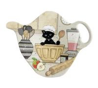 Repose sachet de thé - Motif chat patissier en plein action dans sa cuisine- mélamine de qualité
