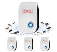 Répulsif antiparasitaire ultrasonique, lot de 4, répulsif souris ultrasonique, plug and play et fonctionnement silencieux, anti-peste control pour souris, rats, moustiques, cafards, araignées, mouches