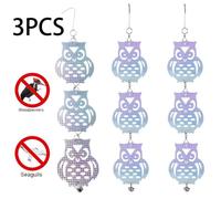 Répulsif Oiseaux Effaroucheur d'Oiseaux Réfléchissant Suspendu Épouvantail Anti-Oiseaux en forme de Hibou Cloche anti-pigeon(3PCS)