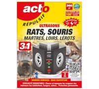 Acto Répulsif ultrasons 3 en 1 RUS11 – Maxi couverture 300 m² grand angle (rats, souris)