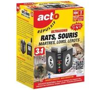 Répulsif ultrasons - ACTO - 3 en 1 - Maxi couverture grand angle - 300m² - Rats - Souris - Martres - Loirs - Lérots