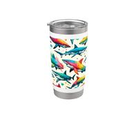 Requin coloré Pop Art requins dessinés à la main Gobelet isotherme en acier inoxydable double paroi