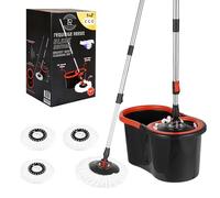 Requisite Needs Kit de nettoyage Smart Mop - Black Edition - Matériau résistant et résistant aux éclaboussures - Système de nettoyage facile au sol - 1 seau + 3 têtes de balai de rechange - 13 litres