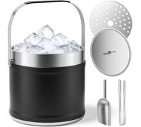 Réservoir à glaçons de 3,2 litres - Seau à glace en acier inoxydable à double isolation - Couvercle et pelle inclus - Filtre de drainage pour l'eau de fonte - Design en cuir - Noir