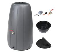 Réservoir d'eau de pluie, 200 l, pour l'extérieur, en plastique robuste, rond et haut, trous de drainage, couvercle, insert de pot, système de drainage, avec robinet à boisseau sphérique droit 3/4"