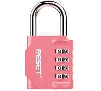 RESET-060 - Cadenas Rose à Combinaison de 4 Chiffres, Idéal pour École, Gym, Casiers Sportifs, Clôtures, Boîtes à Outils, Portails et Valises