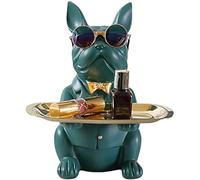 Résine Bouledogue Plateau De Rangement De Bureau Statue Coin Tirelire Stockage Sculpture Animale Décoration De Table Multifonction Bureau Décor À La Maison Coin Tirelire Stockage (Vert)