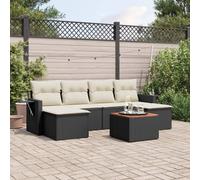 Résine tressée imperméable Ensemble canapés extensible 7 pièces noir | Salon de jardin 7 pieces avec coussins noir resine tresses ensemble modulable table acacia rangement impermeable pour