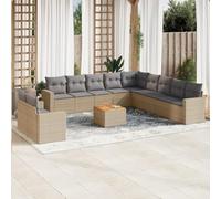 Résine tressée imperméable Ensemble canapés jardin Beige 12 pièces | Salon de jardin avec coussins 12 pcs beige résine tressée ensemble modulaire lavable table acacia pour terrasse patio