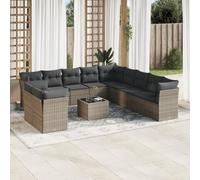 Résine tressée imperméable ensemble de salon extérieur 12 pièces gris | Salon de jardin avec coussins 12 pcs gris résine tressée moderne ensemble canapé modulaire avec table en verre rangement