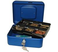Reskal - Caisse à Monnaie Verrouillable en métal 20 x 16 x 9 cm bleue avec Monnayeur et 2 clés inclus