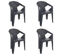 RESOL Delta Set 4 chaises de Jardin avec accoudoirs, empilable | Fauteuil Design Moderne, léger et Durable, Filtre Solaire UV | pour Patio, Balcon ou terrasse, Salle à Manger extérieure - Gris Foncé
