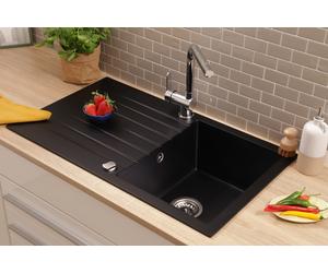 Respekta Almonto Spüle Granit Einbau 86 x 50 cm Noir 1 bac