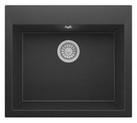 Respekta Évier granit Oakville 60x53 cm/noir encastrable/Grand bac/Sans égouttoir/Résistant à la chaleur et aux rayures/Kit complet inclus