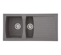 Respekta Évier minéralite en gris béton/Évier encastré 1,5 bac en 100 x 50 cm/Lavabo adapté pour les meubles sous évier dès 60 cm de largeur