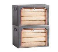 Resszo Lot de 2 Sac Rangement Vetement 66L, 50x40x33CM Boite Rangement Drap Pliable avec Cadre en Métal, Tissu Oxford & Fenêtre Unique, Housse de Rangement pour Placard/Sous Lit, Gris