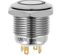 Restagraf - Micro-Bouton Interrupteur Électrique Poussoir à Lumière Rouge - 4 Broches - Connexion Cosse Plate - Trou de Diamètre 16 mm - 3 A - 12 V - Réf. 17496 - Blister de 1