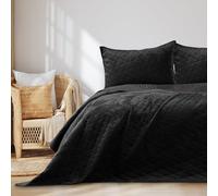 RESTILO Couvre-lit réversible avec surpiqûre velours Laila 200 x 220 cm Noir