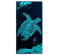 RESTILO Grande Serviette de Plage en 100% Coton, 90 x 180 cm, Double Face, Couverture de Plage Absorbante, Drap de Bain, Bleu, Bleu Foncé, Bleu Marine, Blanc, Turtle