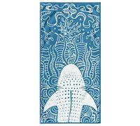 RESTILO Grande Serviette de Plage en 100% Coton, 90 x 180 cm, Double Face, Couverture de Plage Absorbante, Drap de Bain, Bleu Foncé, Bleu Marine, Blanc, Shark
