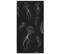 RESTILO Grande Serviette de Plage en 100% Coton, 90 x 180 cm, Double Face, Couverture de Plage Absorbante, Drap de Bain, Bleu Foncé, Jellyfish