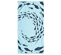 RESTILO Grande Serviette de Plage en 100% Coton, 90 x 180 cm, Double Face, Couverture de Plage Absorbante, Drap de Bain, Bleu, Bleu Foncé, Shoal