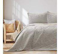 RESTILO Laila Couvre-lit 240 x 260 cm - Beige - Double face - Matelassé - En velours