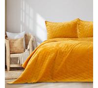 RESTILO Laila Couvre-lit 240 x 260 cm Jaune Miel surpiqué en Velours