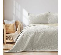 RESTILO Laila Couvre-lit 260 x 280 cm - Beige clair - Surpiqûre double face - En velours