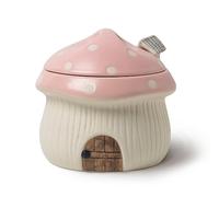 RESVUGA Sucrier en céramique avec couvercle et cuillère Motif maison de champignons Rose 414 ml