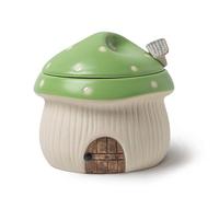 RESVUGA Sucrier en céramique avec couvercle et cuillère Motif maison de champignons Vert 414 ml