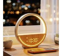 RETEYUNG Lampe de Chevet et Réveil Simulateur d'Aube, Veilleuse Tactile avec Charge USB, 20 Sons Relaxants & Bruits Blancs, Double Alarme pour Semaine/W nd, Réveil Lumineux pour Gros Dormeurs