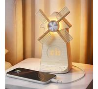 RETEYUNG Réveil avec veilleuse enfant à moulin à vent rotatif, Réveil simulateur d'aube, Alarme LED avec snooze, 20 sons apaisants, port USB, Décoration de chambre et cadeau pour ado, enfant ou adulte