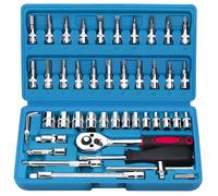 Retoo Kit de Clé Plate à Cliquet et à Douille 46Pcs 1/4" Coffret de Douilles et Embouts Avec Boîte à Outils, Inserts pour ouille avec Pointe, Outils Mécaniques, pour Réparation Maison Bricolage