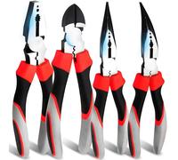 Retoo Lot de 4 pinces à bec long et pince coupante latérale droite allongée 185 mm Pince universelle 4 pièces pour bricoleurs et professionnels
