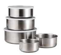 Retoo Lot de 5 boîtes de conservation avec couvercles 10/12/14/16/18 cm, en acier inoxydable, boîte à lunch, contenants alimentaires, réutilisables, étanches, ronds, avec housse en silicone, pour le