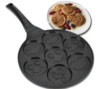 Retoo Poêle à crêpes, 7 motifs amusants, motif smiley, Ø 26,5 cm, poêle à frire antiadhésive pour pancakes, crêpes et œufs, noire, couleur